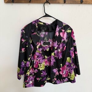 Alex Evenings Black Floral Tank Top and Blazer Set